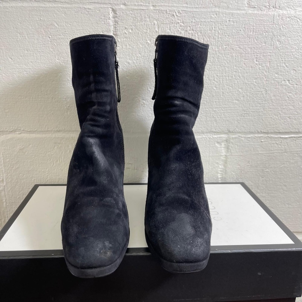 Vintage Prada Wedge Boot Black Suede Zip Side Women's Size 38.5 EU/8.5 US - Picture 3 of 14